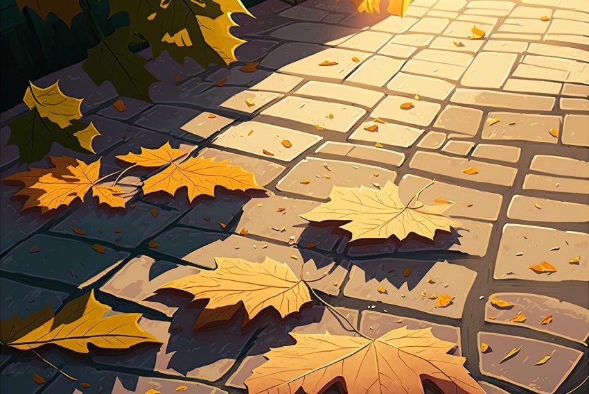 Autumn Painting of Leaves on Stone Walkway - Graphic Novel Inspired Illustration