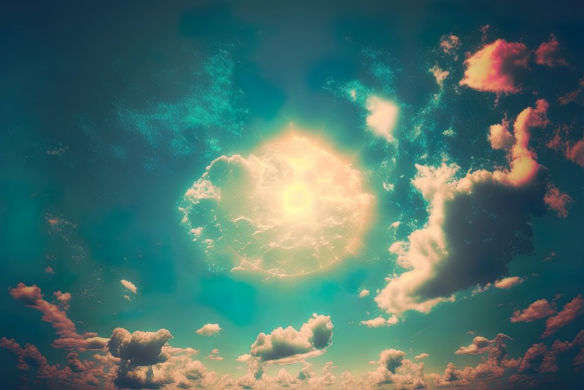 Shining Sun in Cloudy Sky - Cross-Processed Realistic Depiction