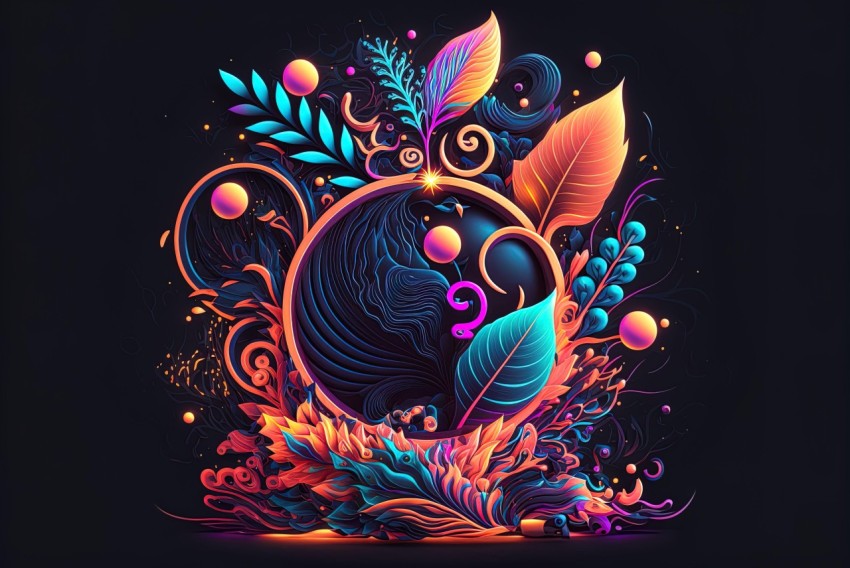 Colorful Pattern with Leaves - Dreamlike Illustration
