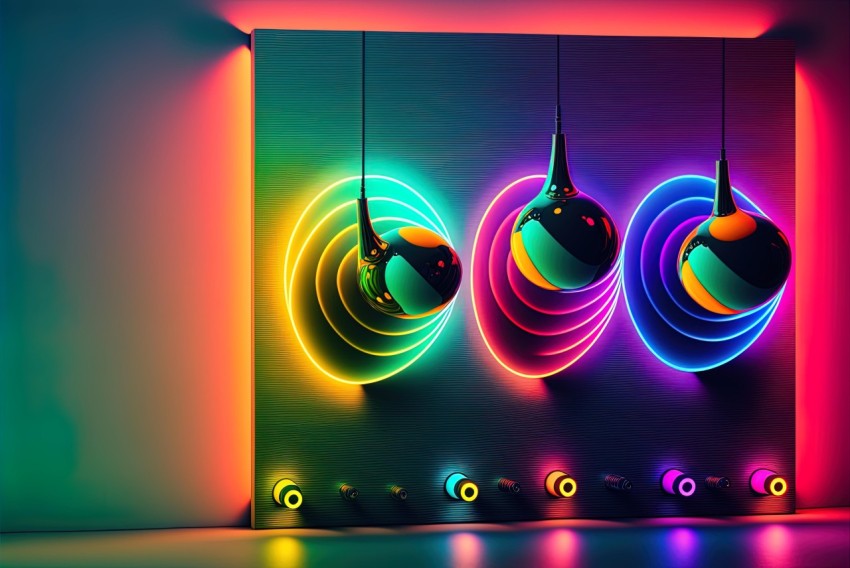 Colorful Neon Hanging Wall with Hyper-Realistic Details and Metallic Finish