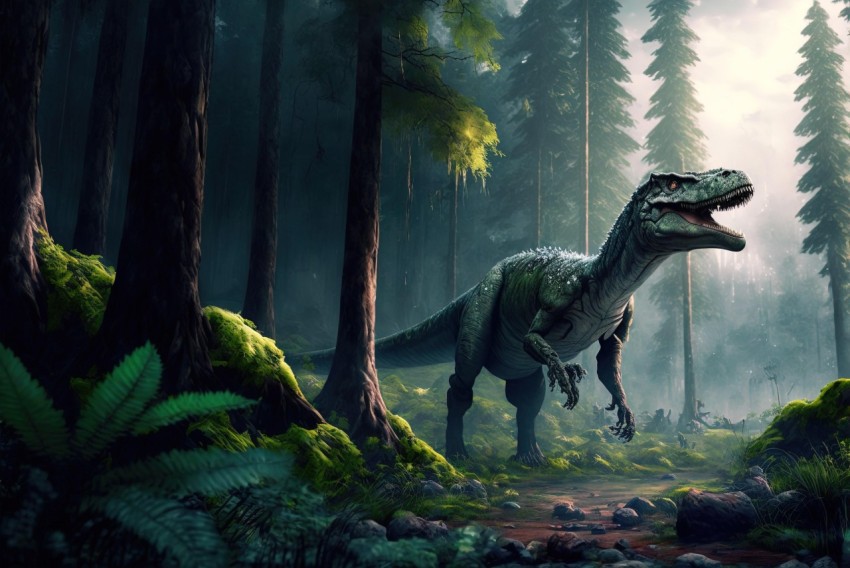 T-Rex in the Forest Art - Illustrative and Realistic Rendering