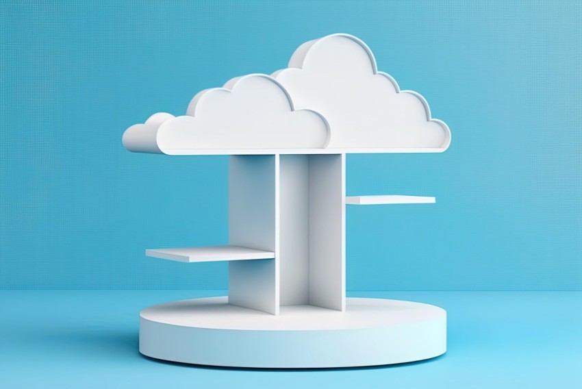 Cloud Software Concept on Modern Shelf Stand