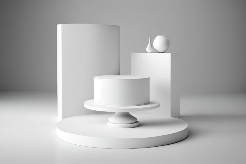 White 3D Cake Display on a Monochromatic Background