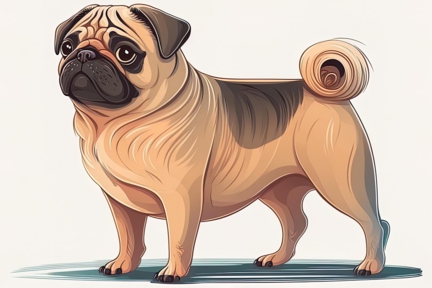 Cartoon Pug Dog Illustration in Hyper-Realistic Style | Streamlined Design