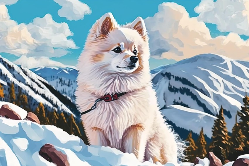 Snow Dog Painting on a Mountain | Realistic Art