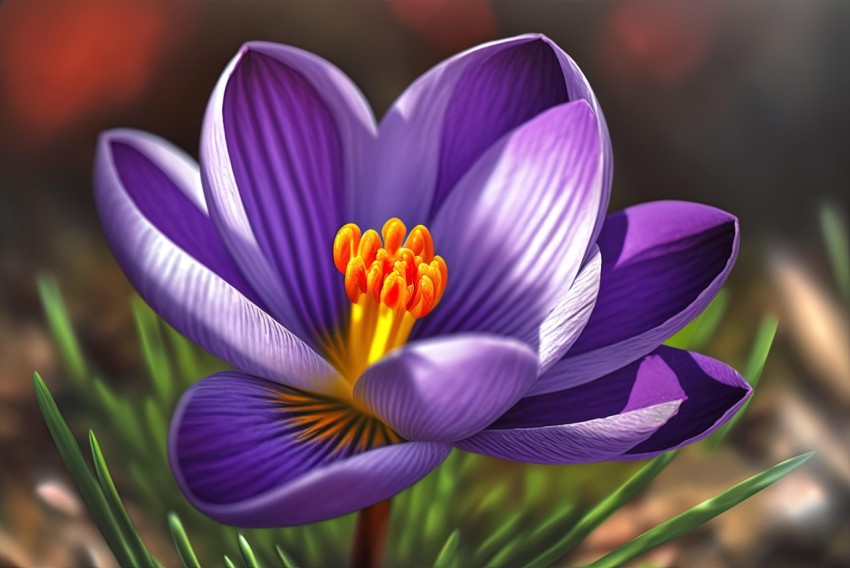 Realistic Purple Crocus Flower Rendering with Detailed Environments