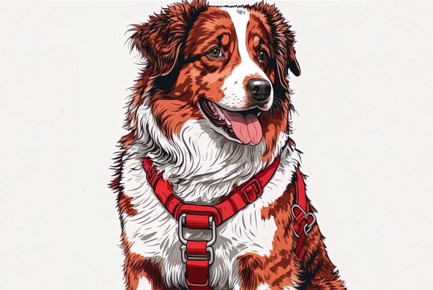 Realistic Dog Portrait Illustration in Harness and Vest