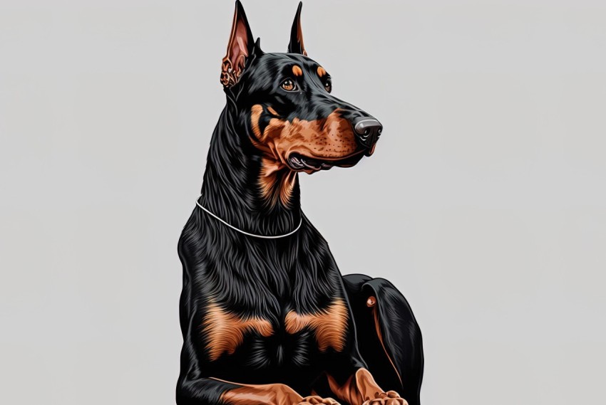Realistic Doberman Dog Illustration on Gray Background