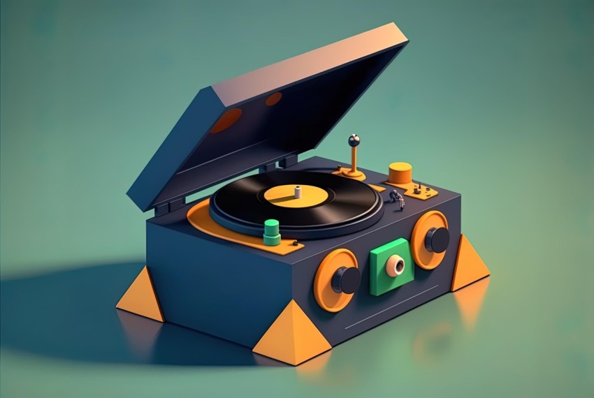 Low Poly Vinyl Record Player - Hyper-Detailed Rendering