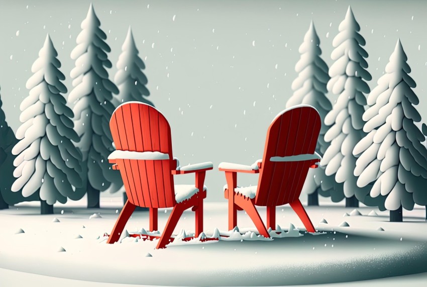 Red Wooden Chairs in Snowy Landscape | Detailed Character Design