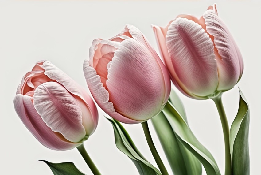 Pink Tulips on Gray Background - Realistic and Hyper-Detailed Renderings