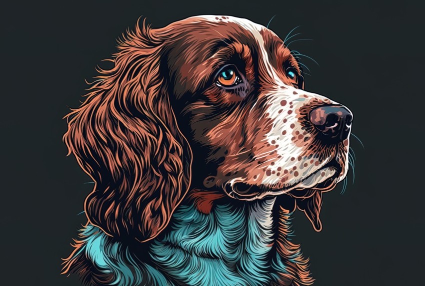 Illustration of a Brown and Blue Dog - Realistic Hyper-Detailed Portrait