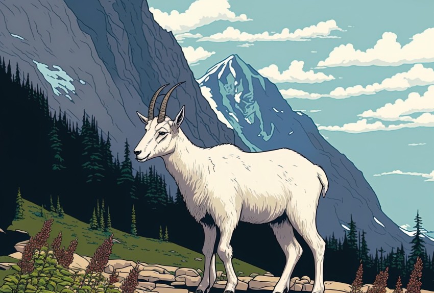 Mountain Goat in Forest | Bold Graphic Illustrations