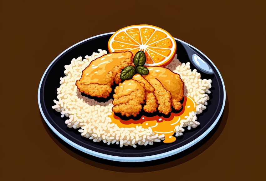 Manga Style Plate of Food with Chicken and Rice