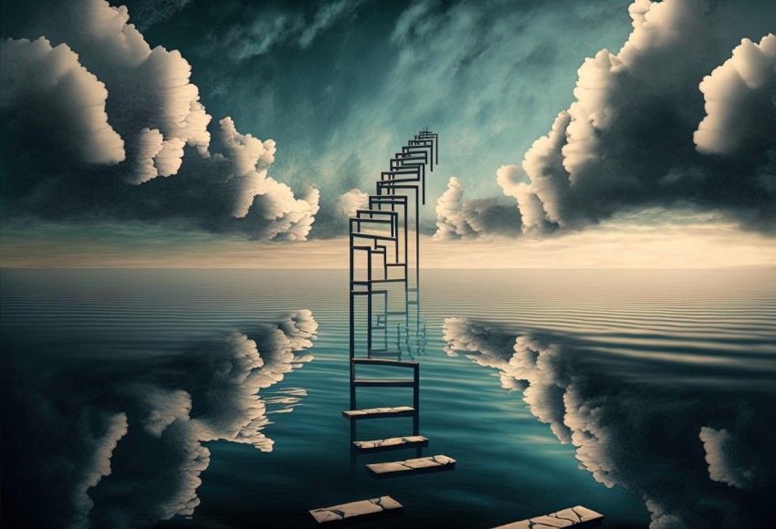 Surreal 3D Landscapes: Staircase in the Sky with Clouds