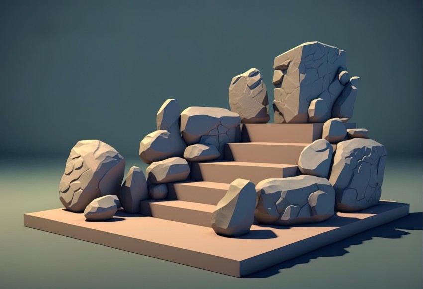 Stylized Rock Tower and Small Steps | Maya Rendered Image