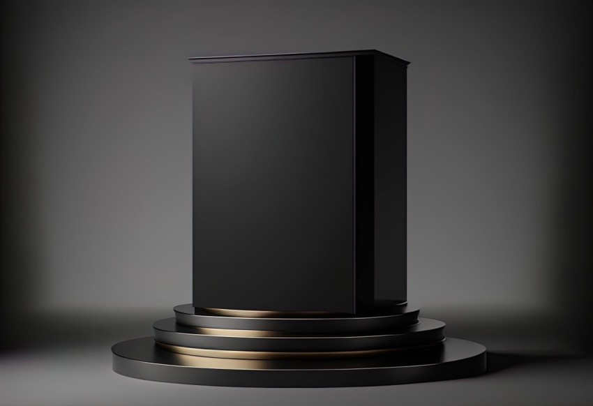 Minimalist 3D Illustration of Black Podium with Golden Stand
