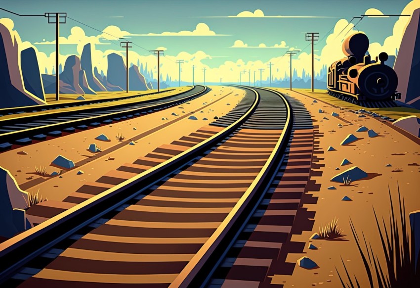 Desert Railroad | Vintage Poster Design | Cartoon Realism
