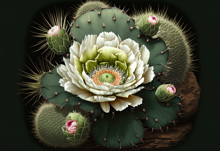 White Cactus Flower - Realistic and Detailed Rendering