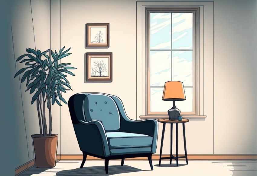 Traditional Living Room Illustration in Vintage Comic Style