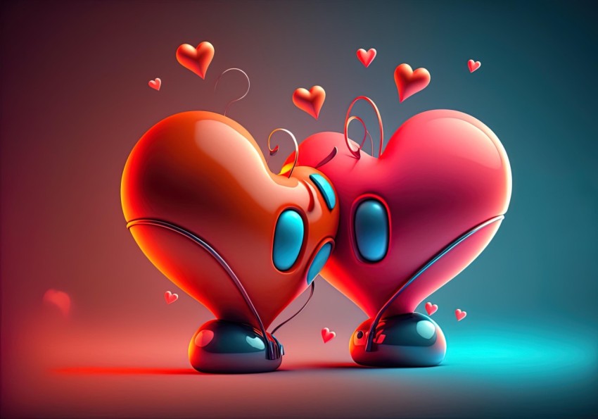 Futuristic Retro Heart-Shaped Models with Hearts | Cartoonish Character Design