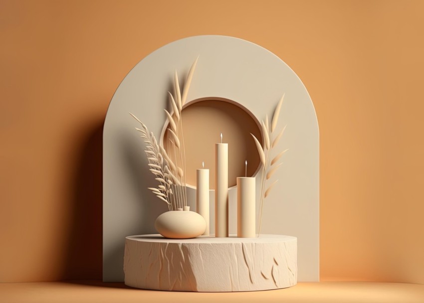 Abstract Minimalistic Altar with Candles | Naturalistic Flora and Fauna