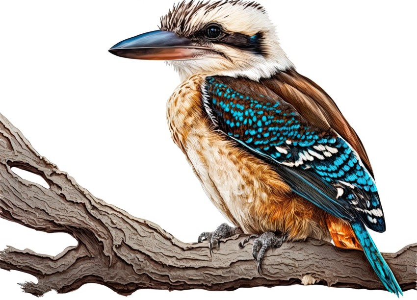 Kookaburra Bird Perched on Branch | Vibrant Illustration