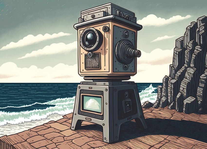 Vintage Camera on Beach - Surrealistic Realism